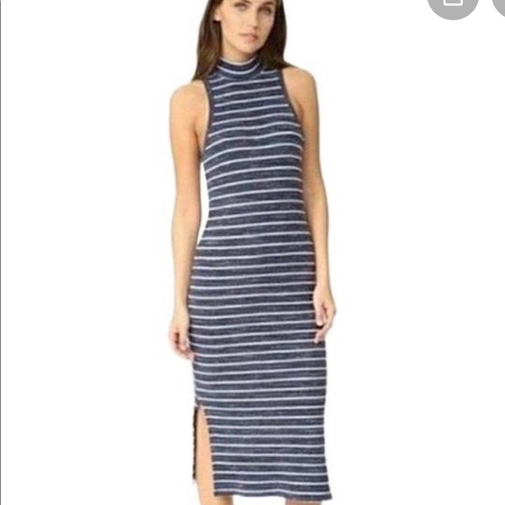 Splendid Navy Striped Ribbed Casual Maxi Dress Size M